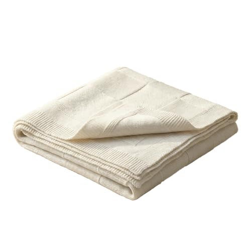 Knit Baby Lightweight Summer Throw Blanket Cable Soft Swaddle for Infant Boys Girls 32x35inch-Checkered White