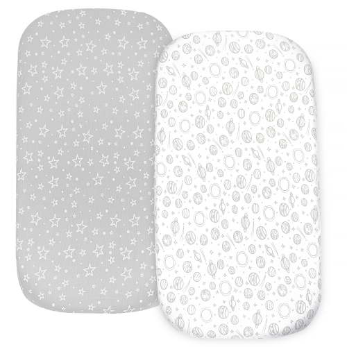 2 Pack Bedside Sleeper Bassinet Fitted Sheets, Organic Cotton, 33x20x4 Inches, Compatible with Pads Size Between 17-21 in Width, 29-33 in Length, and 1.5-4 in Thick