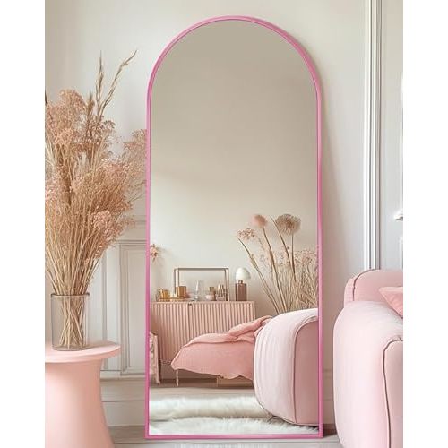 Antok Full Length Mirror, 58"x19" Floor Mirror, Arched Floor Standing Freestanding Arch Full Body Mirrors with Stand for Bedroom, Hanging Mounted for Living Room Cloakroom,Pink