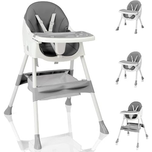Ktaxon Foldable Baby High Chair, 3-in-1 Portable Toddler Highchair, Grey