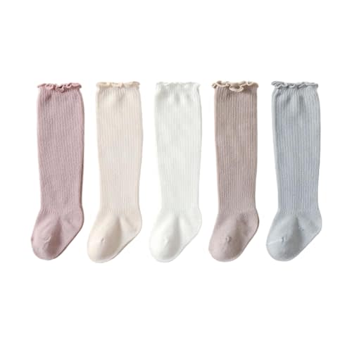 Cotton Baby Socks Newborn 5 Pairs Knee-High Socks Knit Ruffle Stocking for Infant Toddler Girls Boys