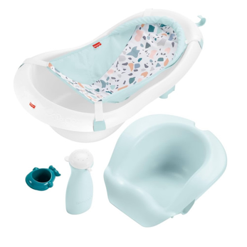 Fisher-Price™ Baby to Toddler Bath 4-in-1 Sling 'N Seat Tub with Removable Infant Support and 2 Toys, Pacific Pebble