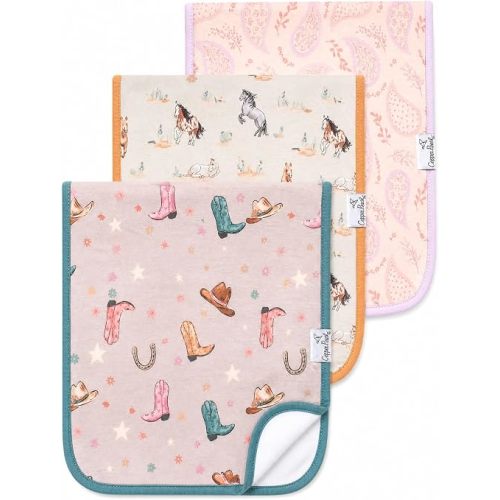 Copper Pearl Premium Baby Burp Cloths - 3-Pack Large Cotton Burp Cloths, Extra Soft Spit Up Rags with 3 Absorbent Layers, Perfect for Baby Boy and Baby Girl Gifts (21" x 10" Size, Cheyenne Set)