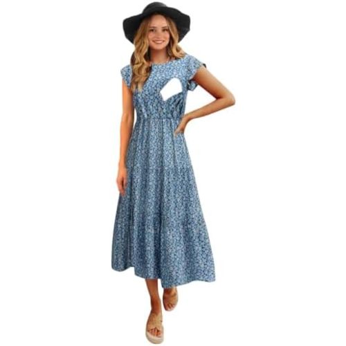 CzzzyL Womens Flutter Short Sleeve Tiered Nursing Dress for Breastfeeding