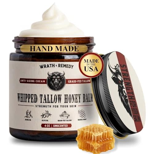 Organic Beef Tallow for Skin - 4 OZ (Unscented) — Grass Fed Beef Tallow for face + Body — US-Made Whipped Tallow and Honey Balm Moisturizer for Dry and Sensitive Skin, Eczema, Rosacea (No Additives)