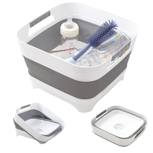 2.6 Gallon Collapsible Wash Basin with Drain Plug, Portable Large Capacity Foldable Sink, Multifunctional Dish Tub for Baby Bottles, RV, Camping, Kitchen, Travel & Outdoor Activities