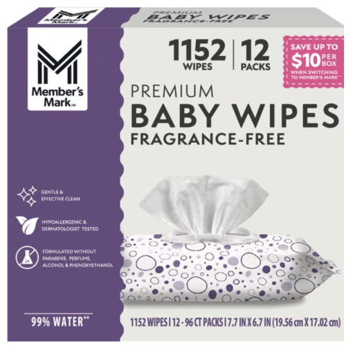Member's Mark Premium Baby Wipes, Fragrance Free, 12 pk., 1152 Wipes