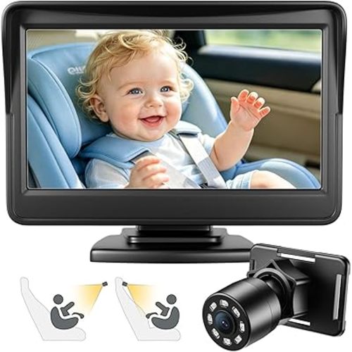 FEISIKE Car Baby Camera, 4.3'' HD Infrared Night Vision Function Baby Car Camera Display, Backseat Camera for Kid with 150° Wide View & 360° Rotatable Easy Installation in 5 Mins Rear Facing Mirrors