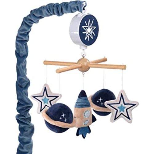 Lambs & Ivy Sky Rocket Planets/Stars Musical Baby Crib Mobile Soother Toy- Blue