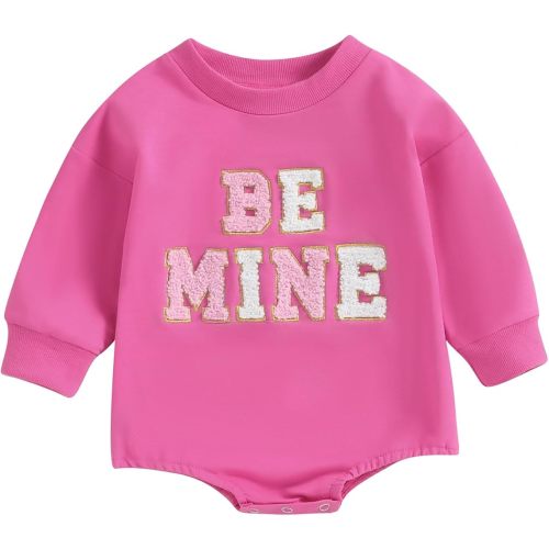 Baby Girl Boy Valentines Day Outfit Cute Heart Sweatshirts Bubble Romper Onesie Valentines Day Toddler Clothes