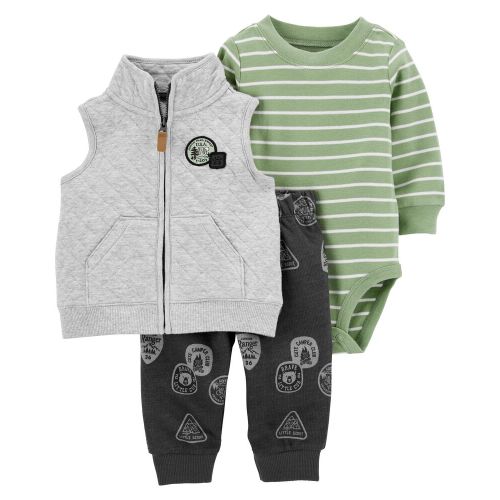 Baby 3-Piece Quilted Vest Set - 3M - Grey/Green