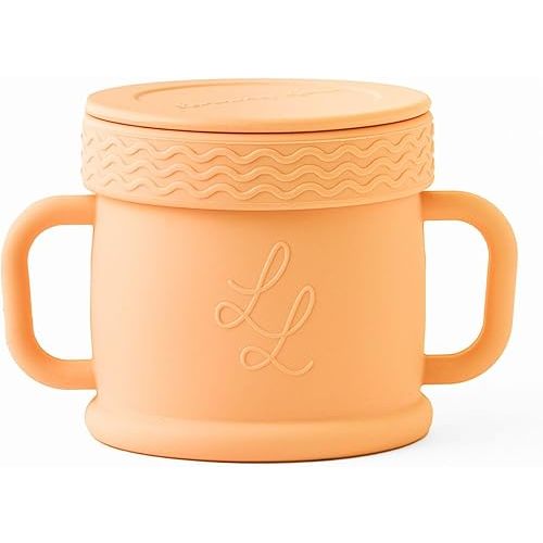 Nontoxic 10oz Snack Cup with Freshness Lid - Premium Medical Grade Silicone - BPA & PFAS Free - Mess-Free Lid Design - Easy to Clean and Dishwasher Safe (Peach)