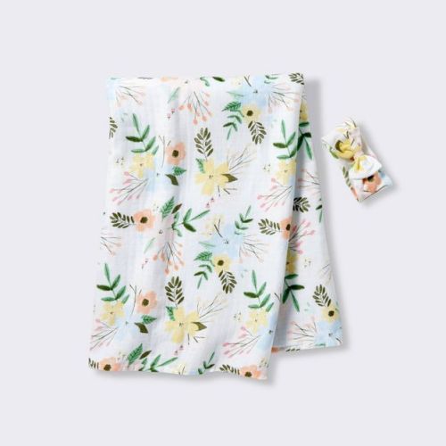 Hospital Muslin Swaddle and Headwrap Gift Set - 2ct - Floral - Cloud Island™