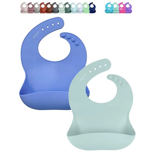 otterlove Silicone Baby Bibs with No Fillers, Wide Food Catching Pocket, 100% Pure LFGB Platinum Silicone, Very Peri and Sage, pack of 2 - 2 Bib Pack - Very Peri & Sage