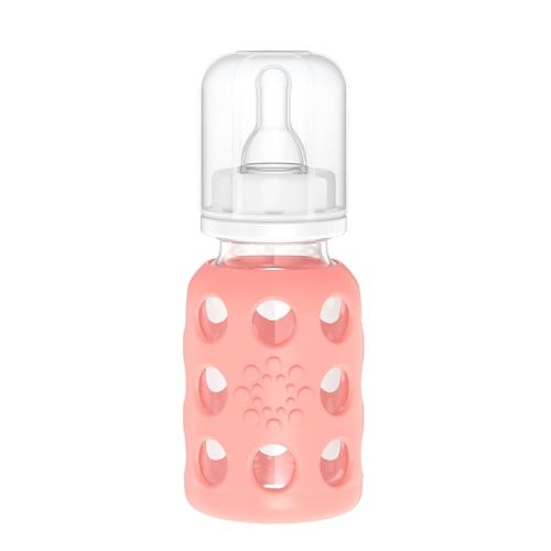 Lifefactory Glass Baby Bottle with Stage 1 Nipple and Protective Silicone Sleeve Cantaloupe, 4 Oz