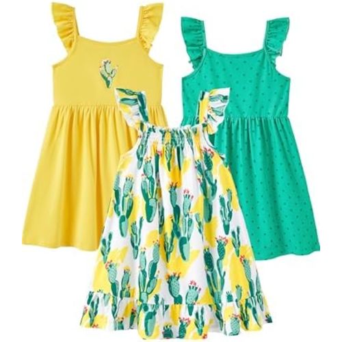 PATPAT Multipack Girl Toddler Dresses Sleeveless Flamingo Striped Toddler Casual Dresses