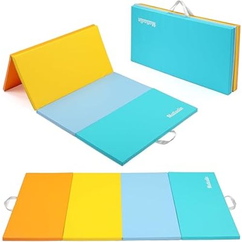 Matladin 8 FT/6FT Folding Gymnastics Gym Exercise Aerobics Mat, PU Leather Tumbling Mats for Stretching Yoga Cheerleading Martial Arts, Play