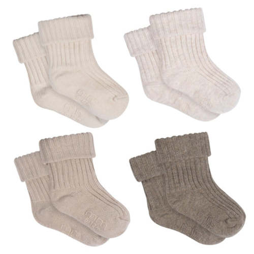 4-Pack Baby Neutral Rolled Cuff Ribbed Socks