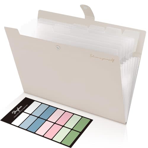 SKYDUE Expanding File Organizer with 8 Pockets, Accordion File Folders with Labels, Portable Document Paper Bill Receipt Organizer, Home College School Office Supplies, Letter Size,Milk Tea Brow