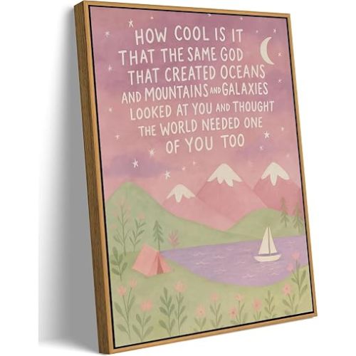 Inspirational Christian Bible Wall Art Nursery Mountain Wall Decor Inspirational Quote Poster Print Pink Canvas Framed For Christian Girly Dorm Girls' Room Gift For Girl home decor 8x10in