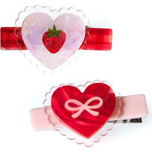 Sweetheart Strawberry Shimmer Hair Clips - Lilies & Roses | Maisonette