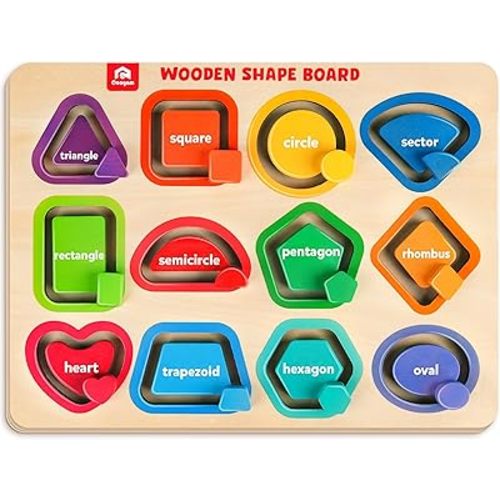 Coogam Wooden Color Shape Puzzle Board for Toddlers, Movable Sorting and Stacking Montessori Peg Board Matching Game Activities, Fine Motor Educational Learning Toys for Kids 3 4 5 Year Old