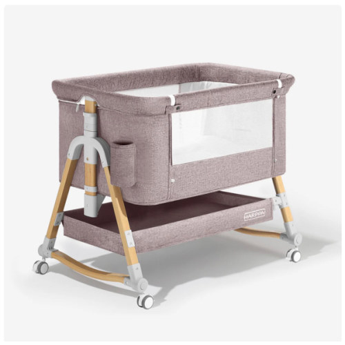 HARPPA Cuddly 3-in-1 Baby Bassinet Bedside Sleeper for Reflux | Attaches to Bed, Adjustable 5 Heights, Non-Toxic & CPSC Certified | Sturdy Aluminum Frame, Portable Wheels, Tool-Free Setup, Gentle Rocking | Perfect for Newborns, Infants, Small Spaces & Saf
