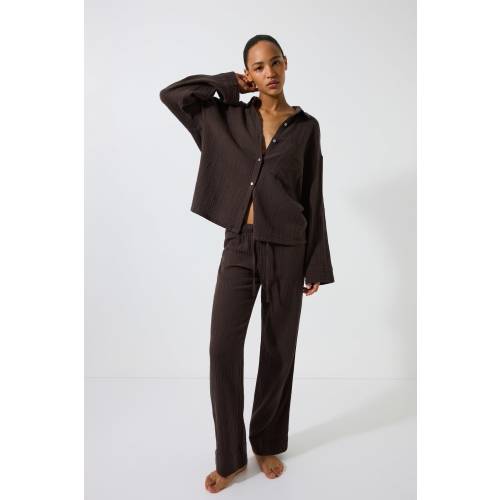 Women's Dark brown Cotton Muslin Pajamas | H&M US