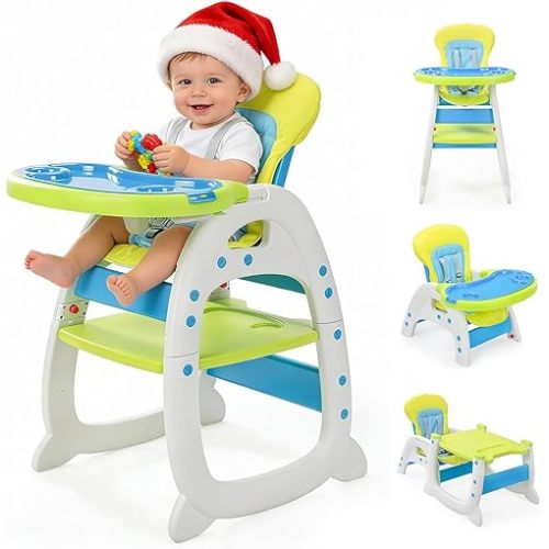 SANDINRAYLI Baby High Chair,3 in 1 High Chairs for Babies and Toddlers, Convertible Toddler Highchair, Adjustable Infant Feeding Chair for Boy & Girl, Easy Clean Baby Eating Chair for 6 Months and Up
