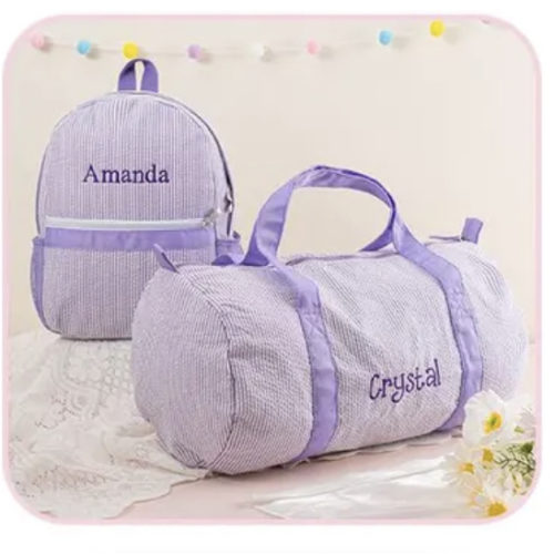 Monogram Seersucker Bag Set: Purple Set