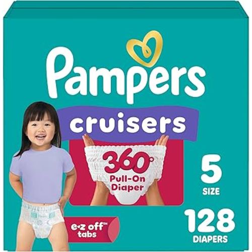 Pampers Diapers - Cruisers 360 - Size 5, 128 Count, Babyproof up to 100% Leakproof Pull-On Diaper
