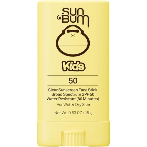 Sun Bum Kids SPF 50 Clear Face Stick Sunscreen - Wet or Dry Skin Application Broad Spectrum Sunscreen with Vitamin E - Hawaii Act 104 Compliant (Without Octinoxate & Oxybenzone) - Travel Size 0.53 oz