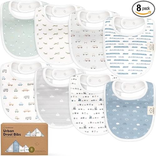 KeaBabies 8-Pack Organic Baby Bibs for Drooling and Teething (Vessels) | Soft Cotton Bibs for Baby Girl, Boy, Extra Absorbent, Easy to Clean & Put On, Toddler, Newborn, Infant 0-24 Months