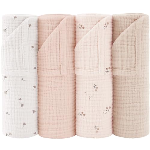 Susurration Muslin Burp Cloths 24x24 Inches Ultra Soft 100% Cotton | 4 Pack Baby Washcloths for Newborn, Absorbent Burp Rags & Swaddle Blankets