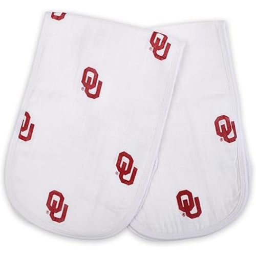 Three Little Anchors University of Oklahoma Burp Cloths 2 Pack – Soft Muslin Cotton Baby Burp Cloth Set – Officially Licensed Sooners Newborn Essentials – Large Absorbent - Baby Gift for OU Fans