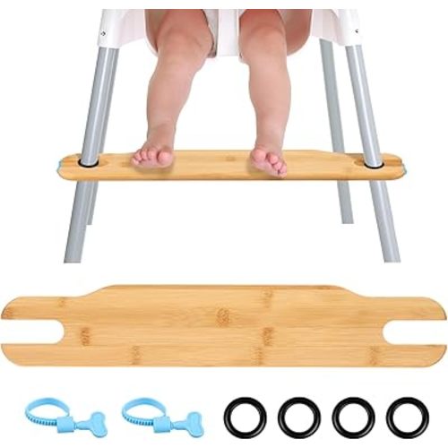 High Chair Foot Rest, Non-Slip Natural Wood Highchair Footrest, Adjustable Baby High Chair Accessories with Rubber Ring & Fixing Ring for Foot Support