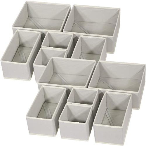 DIOMMELL 12 Pack Foldable Cloth Storage Box Closet Dresser Drawer Organizer Fabric Baskets Bins Containers Divider for Baby Clothes Underwear Bras Socks Lingerie Clothing,Grey 444