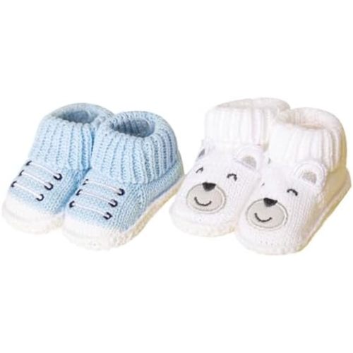 Baby Booties Newborn Infant Hand Crochet Knit Cotton Shoes Booties First Walking Slippers Indoor House Shoes for Baby 2 Pairs