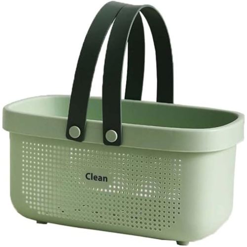 Shower Caddy with Soft Silicone Carrying Handle, Plastic Bathroom Organizer Basket, Plastic Bath Tote, Dries Quickly with Drainage Holes 12.4 * 6.14 * 7inch - Light Green