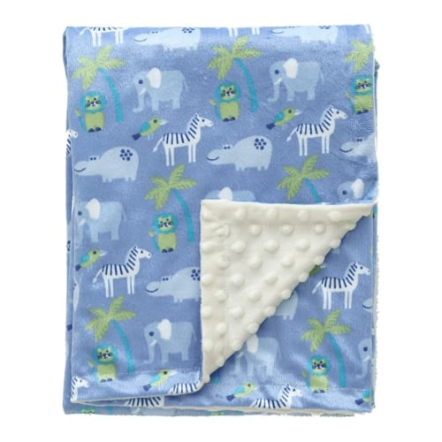 CREVENT Cozy Soft Boys Blue Zoo Minky Baby Receiving Blanket