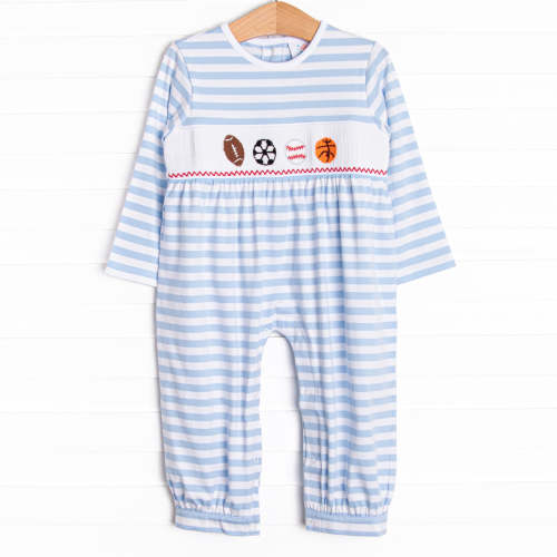 Sports Smocked Romper, Blue – Stitchy Fish