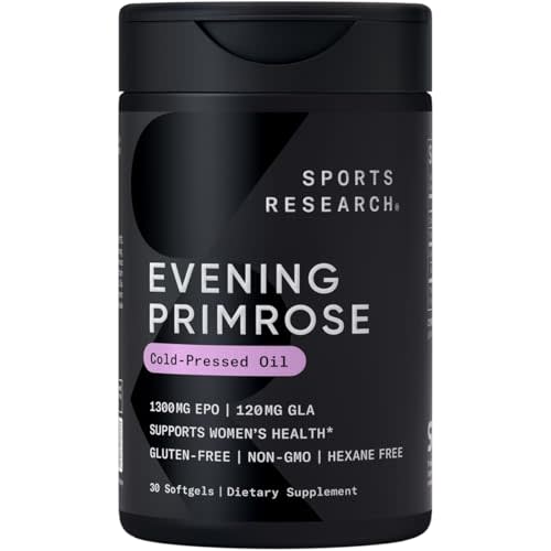 Sports Research® Evening Primrose Oil 1300mg, 30 Softgels | EPO Supplement from Cold-Pressed Oil for Women’s Health & Healthy Skin | Natural GLA, Non-GMO, Gluten-Free, Soy-Free