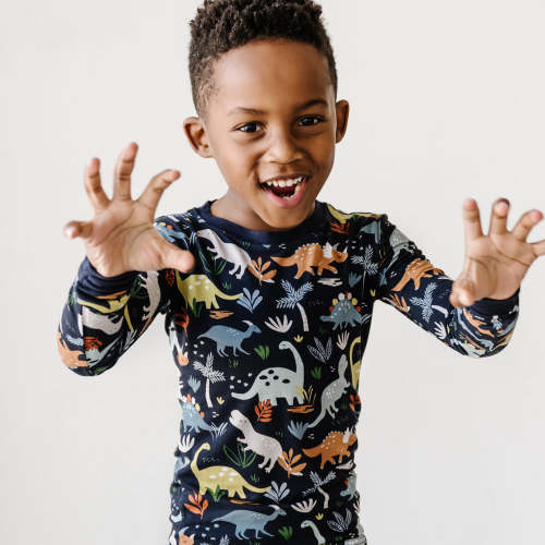 Navy Jurassic Jungle Two-Piece Pajama Set - Little Sleepies