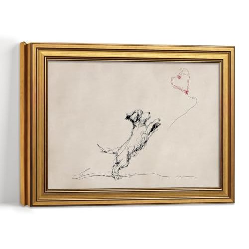 ZMDDYS Dog Sketch Wall Art, Vintage Gold Framed Nursery Wall Decor 12x16in | Minimalist Cute Dog Artwork Painting, Small Canvas Print for Bedroom Baby Girl Rooms Living Room and Entryway