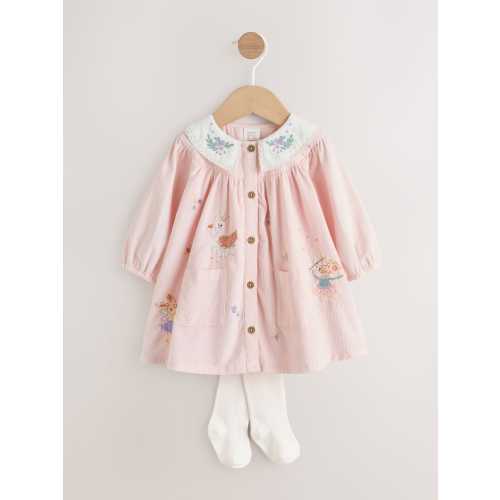 Pink Fairy Mouse Baby Woven Collar Dress with Tights (0mths-2yrs)