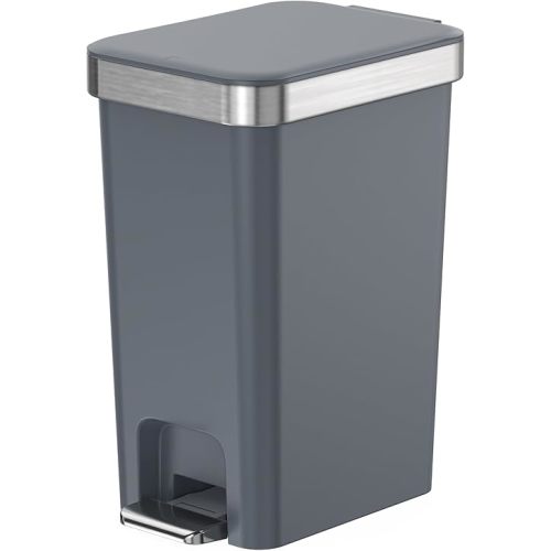 2.6 Gallon Small Bathroom Trash Can with Lid Foot Pedal,Dark Gray