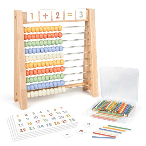 Wooden Abacus for Kids Math | Montessori Counting Toy with Math Cards – Joyreal
