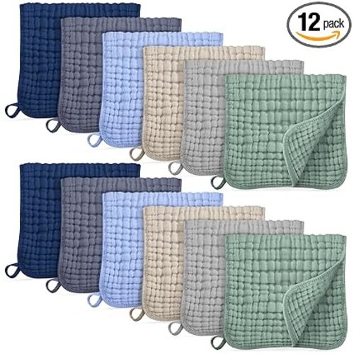 Unnivoll Muslin Burp Cloths for Baby 100% Cotton Burping Cloths for Boys Girls Large 20''X10'' Extra Soft and Absorbent 12 Pack - Multicolor