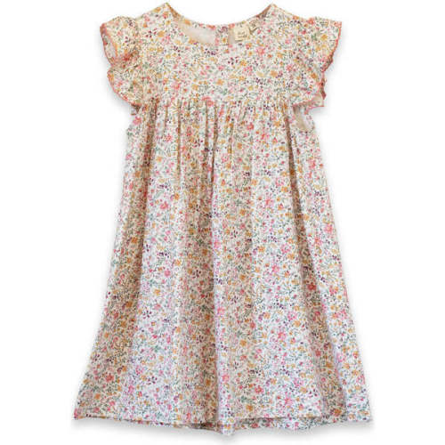 Girls Hannah Dress with Flutter Sleeves, Peach Meadow - Beet World | Maisonette