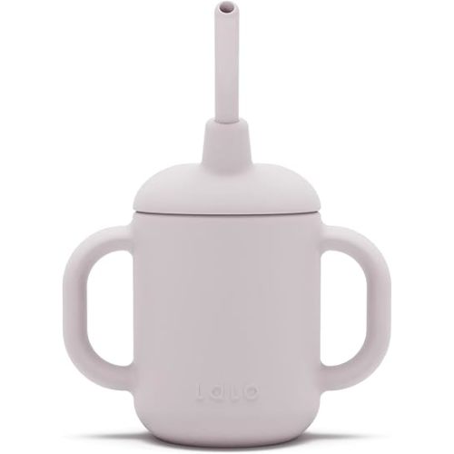 Lalo Little Cup, Non-Toxic Silicone Straw Cup with Handles - Baby and Toddler Sippy Cup - Mini Cup and Straw Training System, 4oz, Lavender